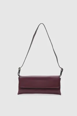 Faux leather baguette bag in burgundy