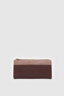 faux leather wallet in dark brown