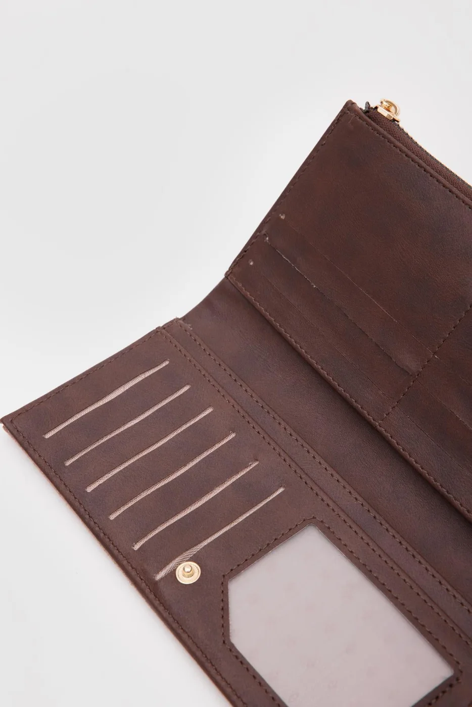 faux leather wallet in dark brown