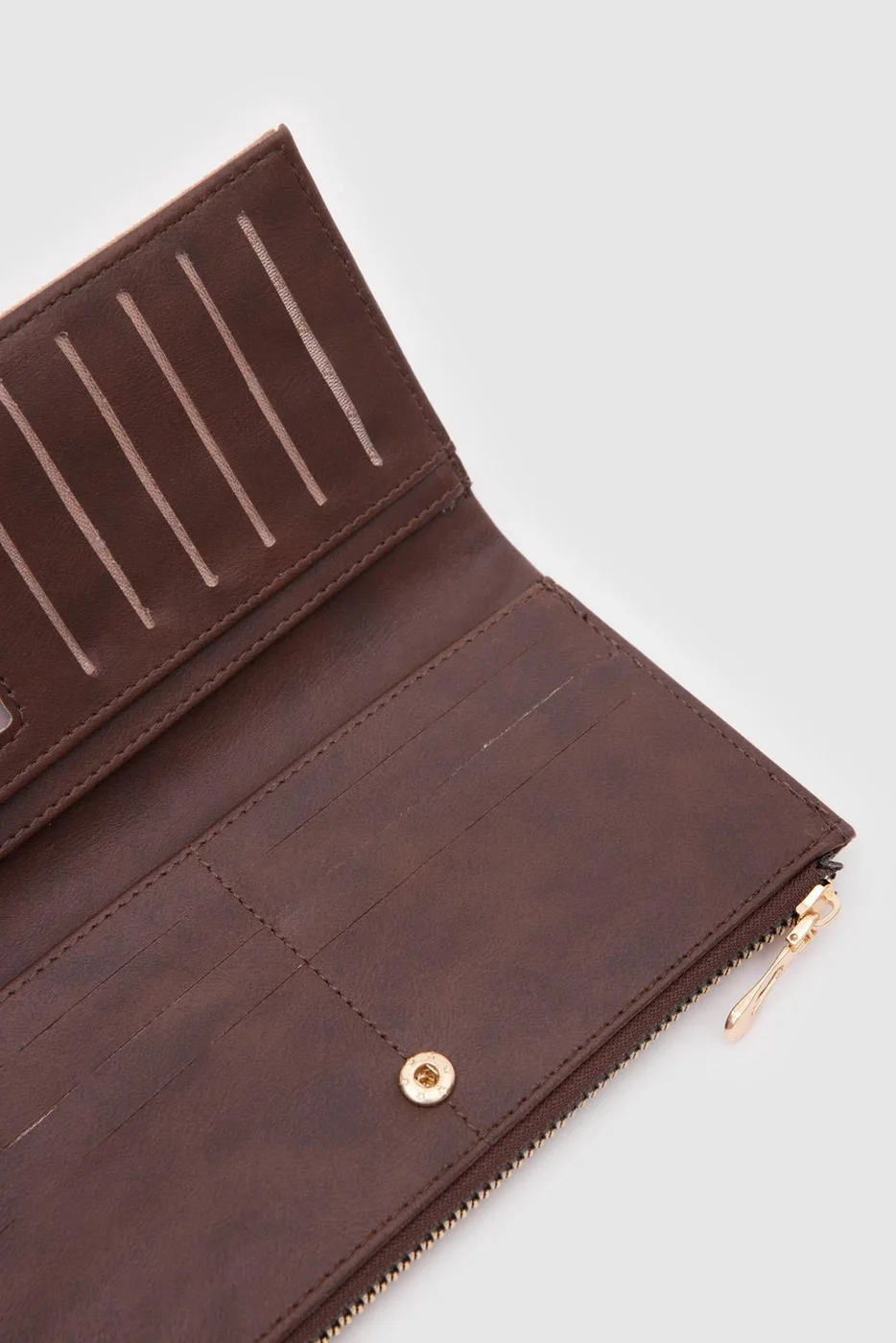 faux leather wallet in dark brown