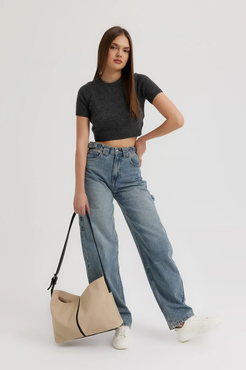 faux suede shoulder bag in cream