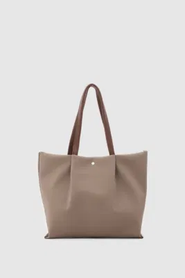 Faux leather shoulder bag for daily use in taupe