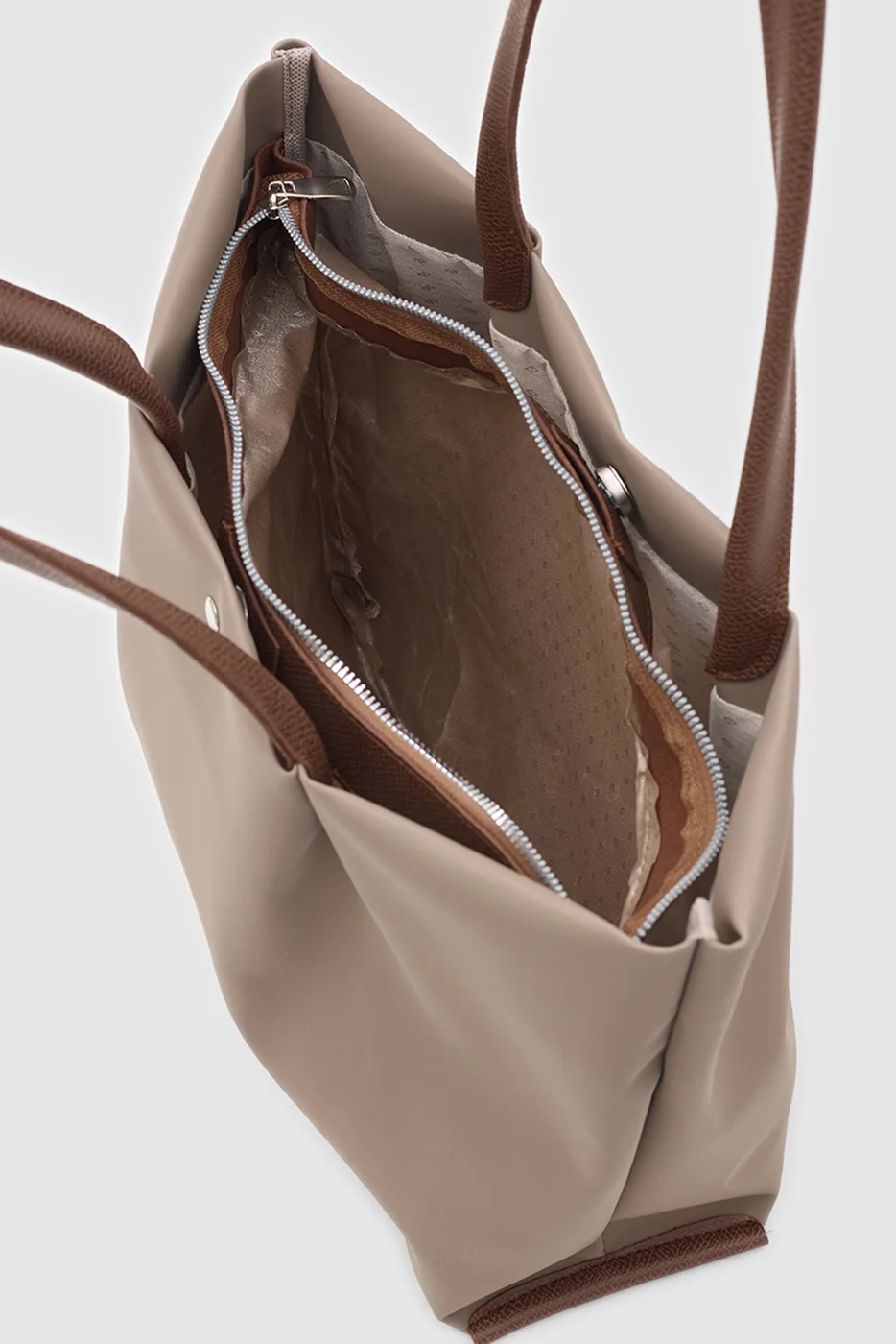 Faux leather shoulder bag for daily use in taupe