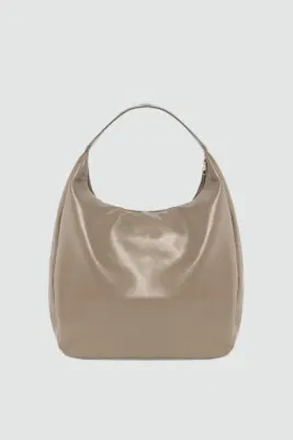 faux leather shoulder bag in taupe