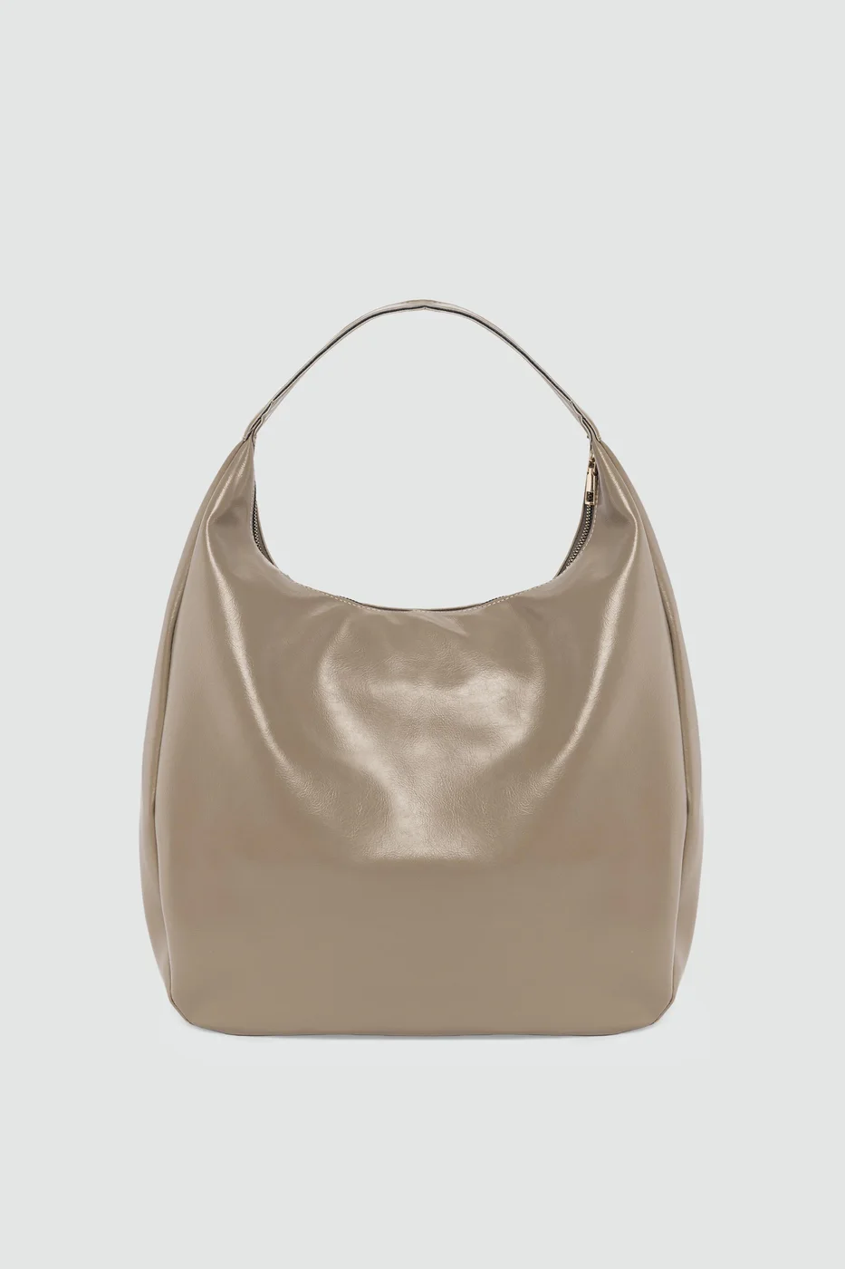 faux leather shoulder bag in taupe