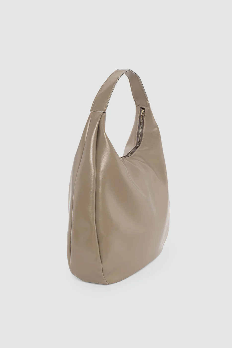 faux leather shoulder bag in taupe