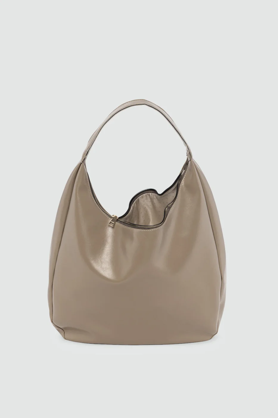 faux leather shoulder bag in taupe