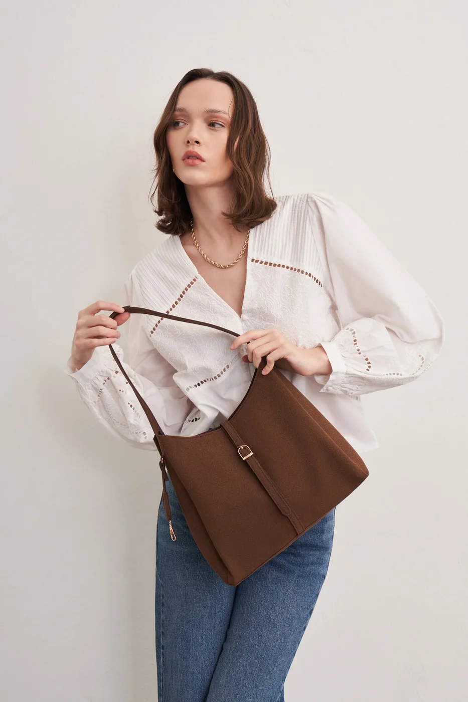 faux suede shoulder bag faux suede shoulder bag in dark brown