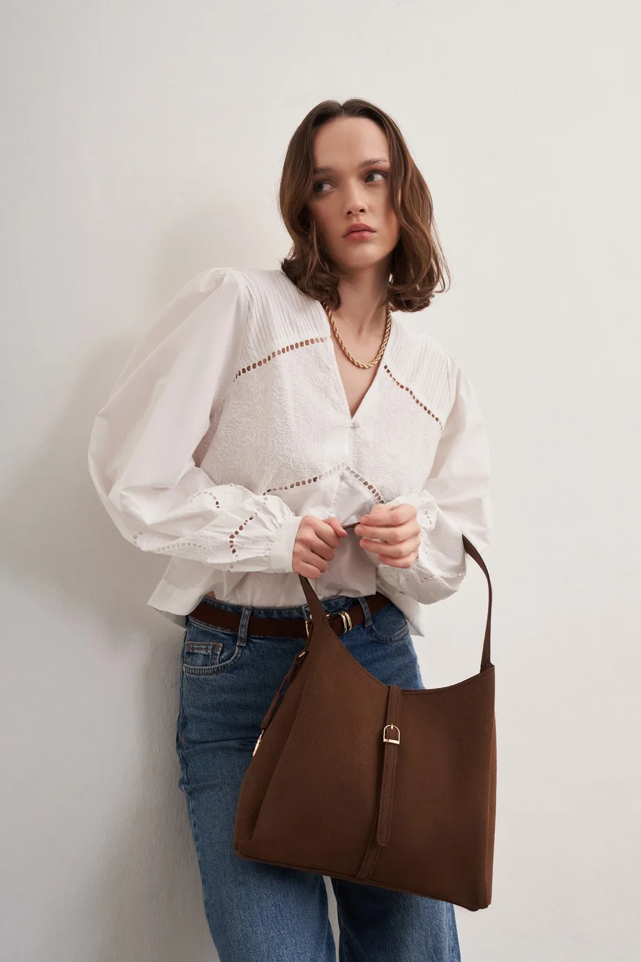 faux suede shoulder bag faux suede shoulder bag in dark brown