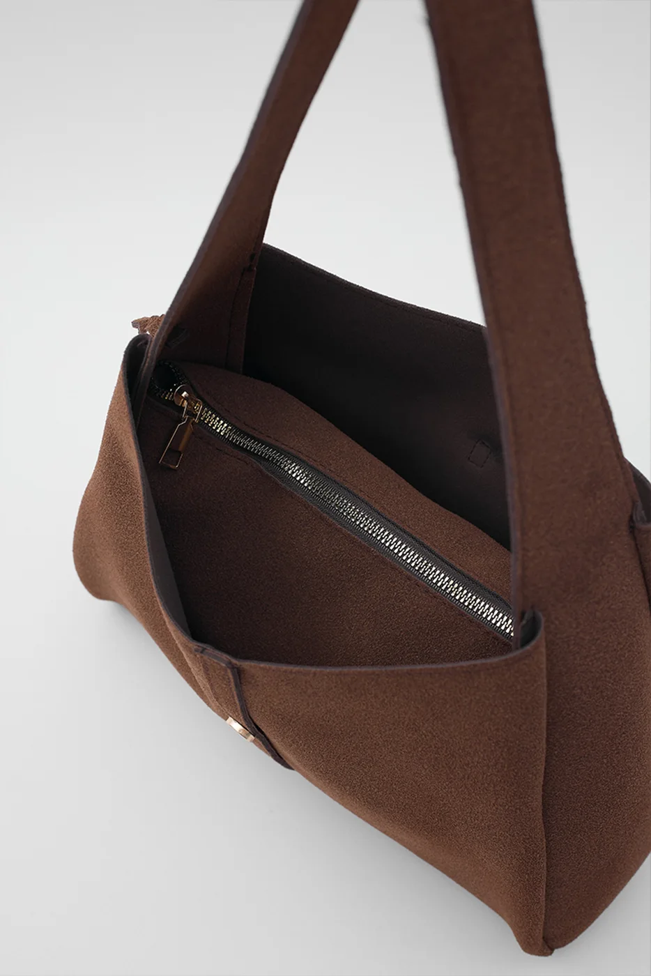 faux suede shoulder bag faux suede shoulder bag in dark brown