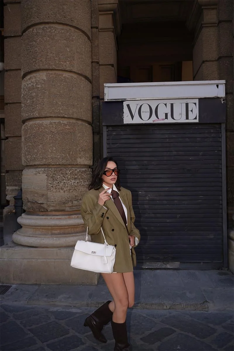 Faux leather shoulder bag in cream