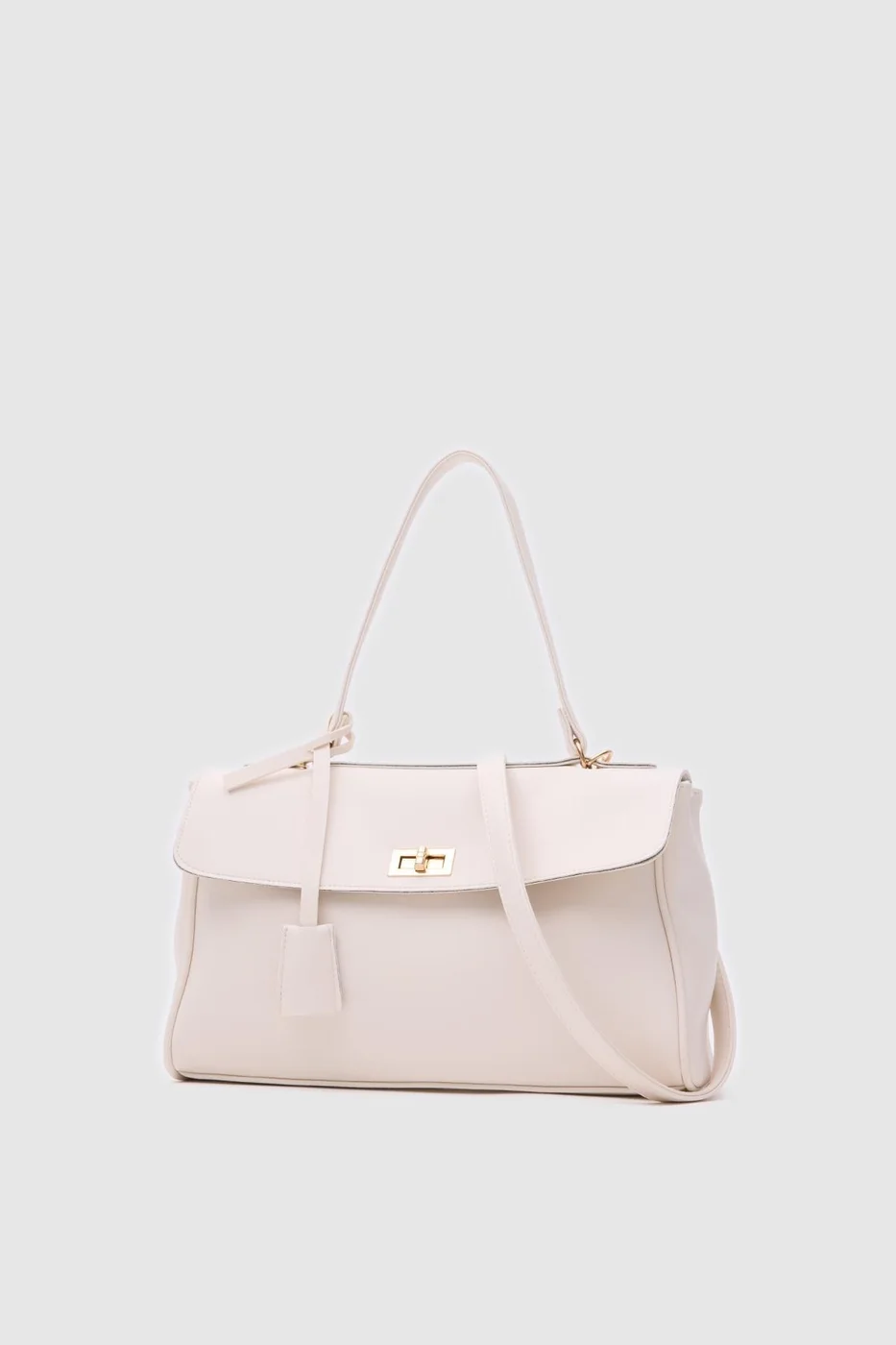 Faux leather shoulder bag in cream