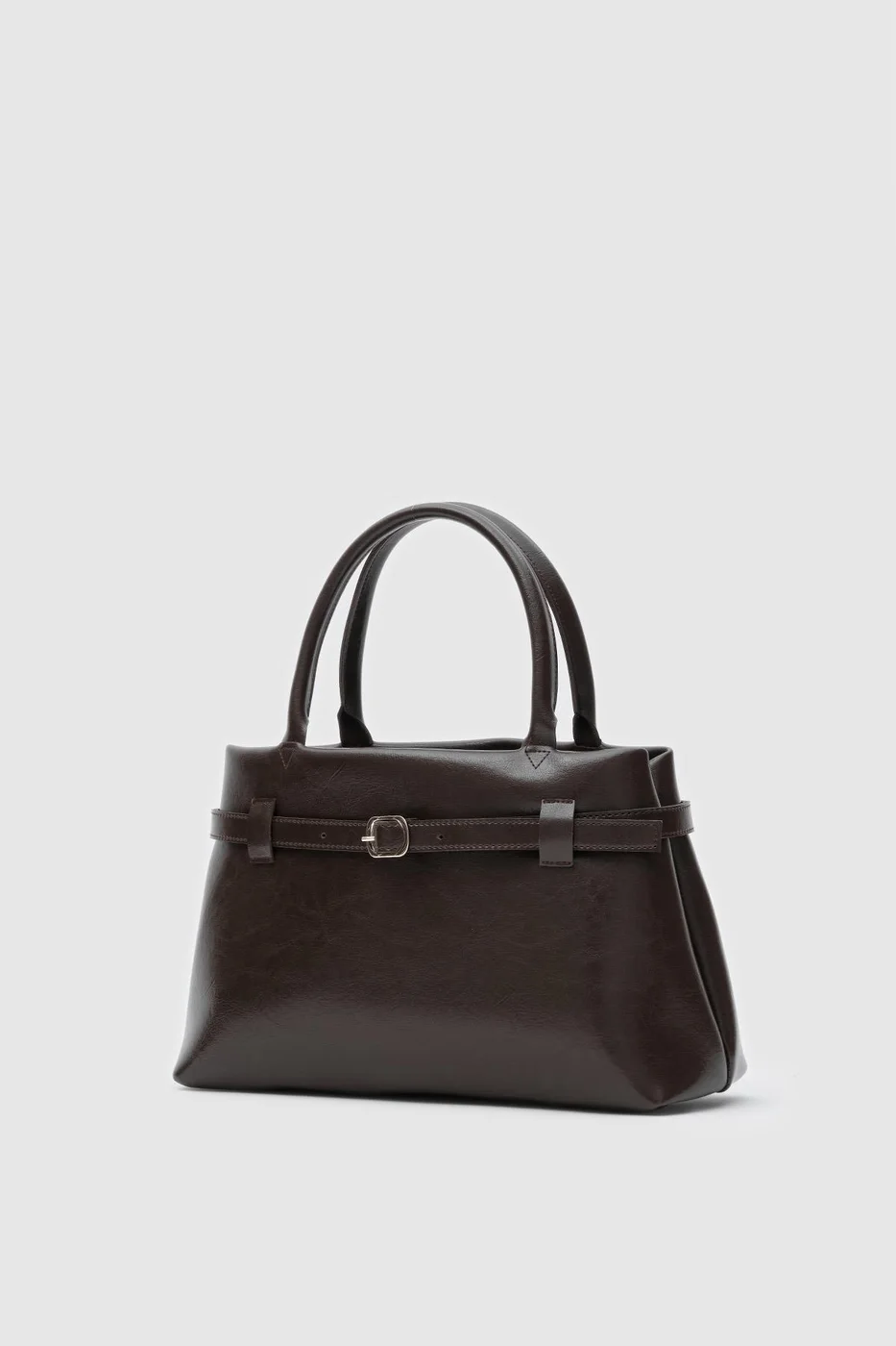 Faux leather shoulder bag in dark brown