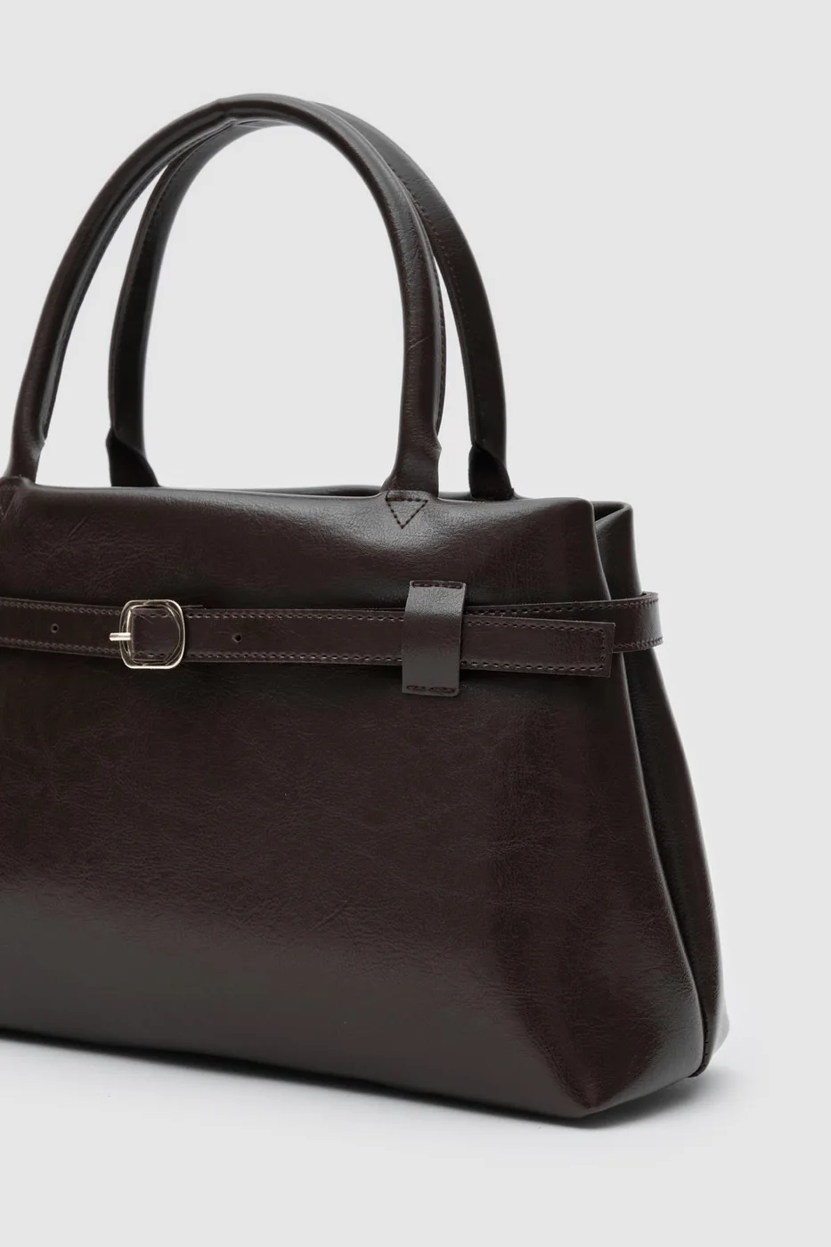 Faux leather shoulder bag in dark brown