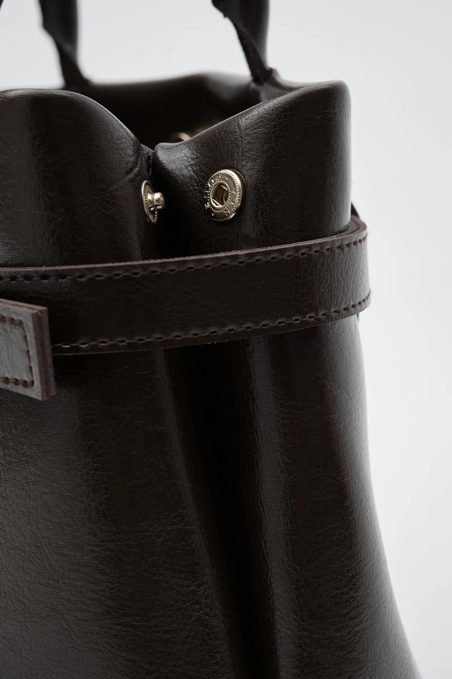 Faux leather shoulder bag in dark brown