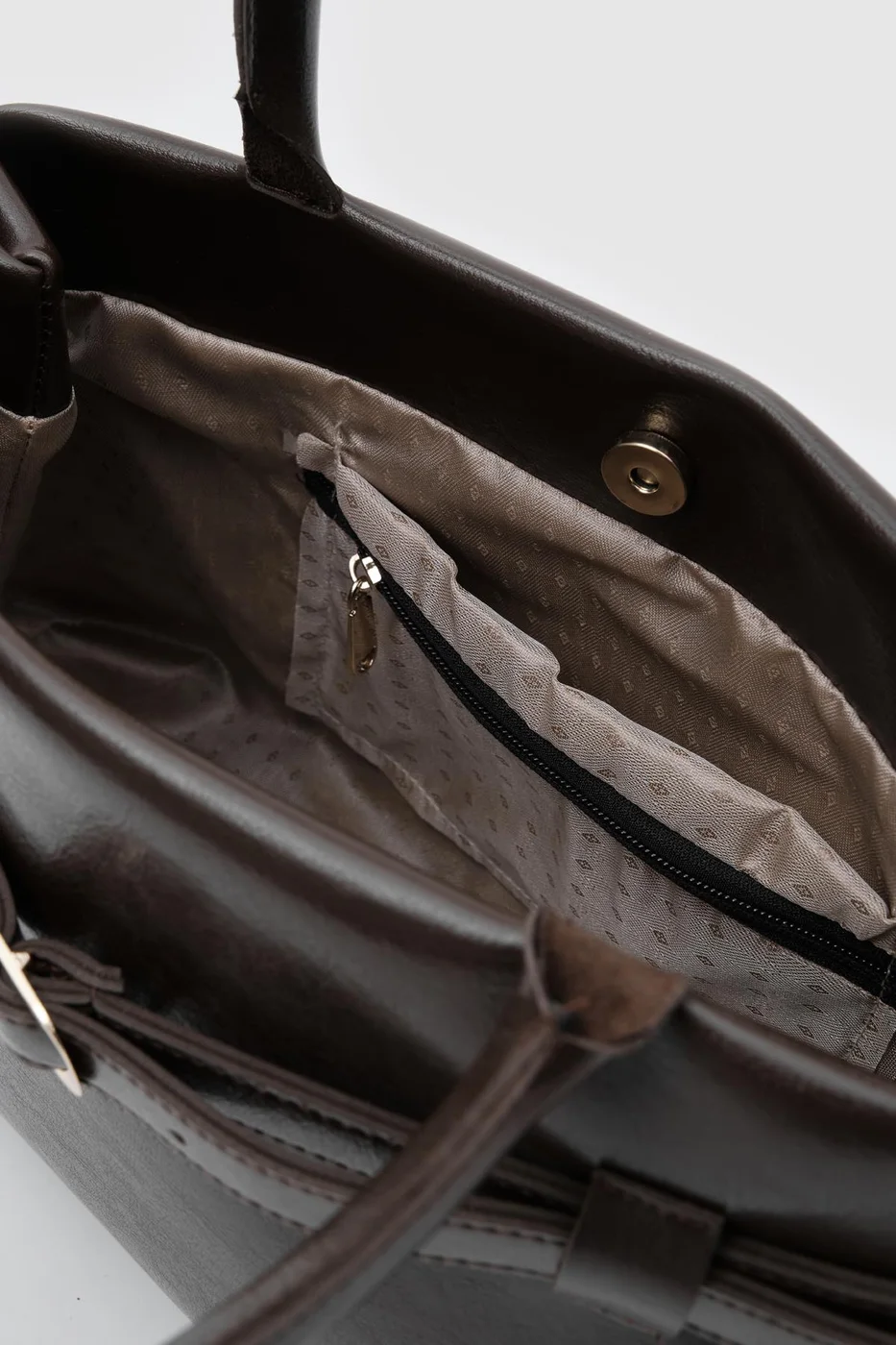 Faux leather shoulder bag in dark brown