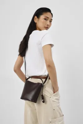Faux leather crossbody bag in dark brown