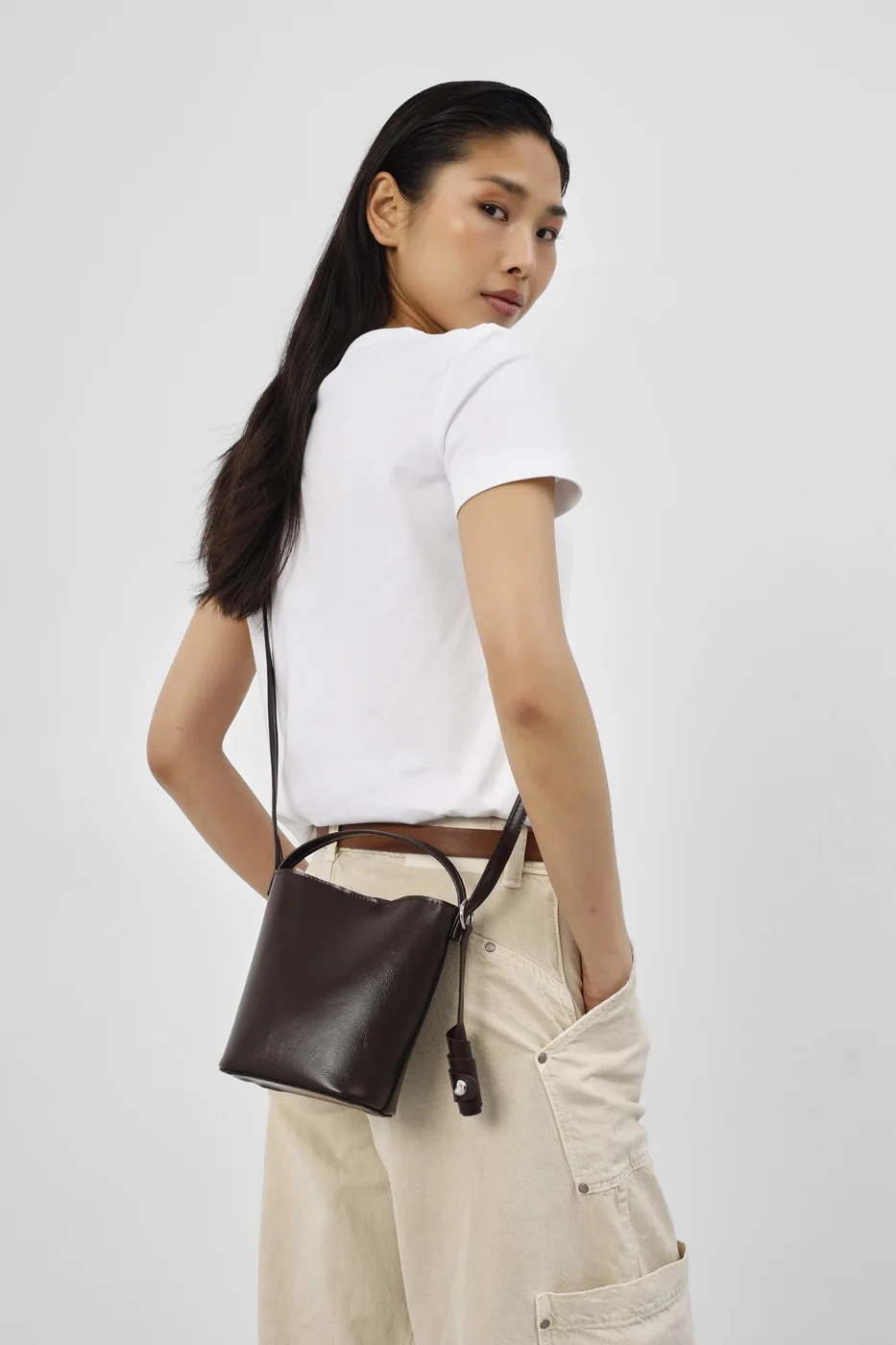 Faux leather crossbody bag Faux leather crossbody bag in dark brown