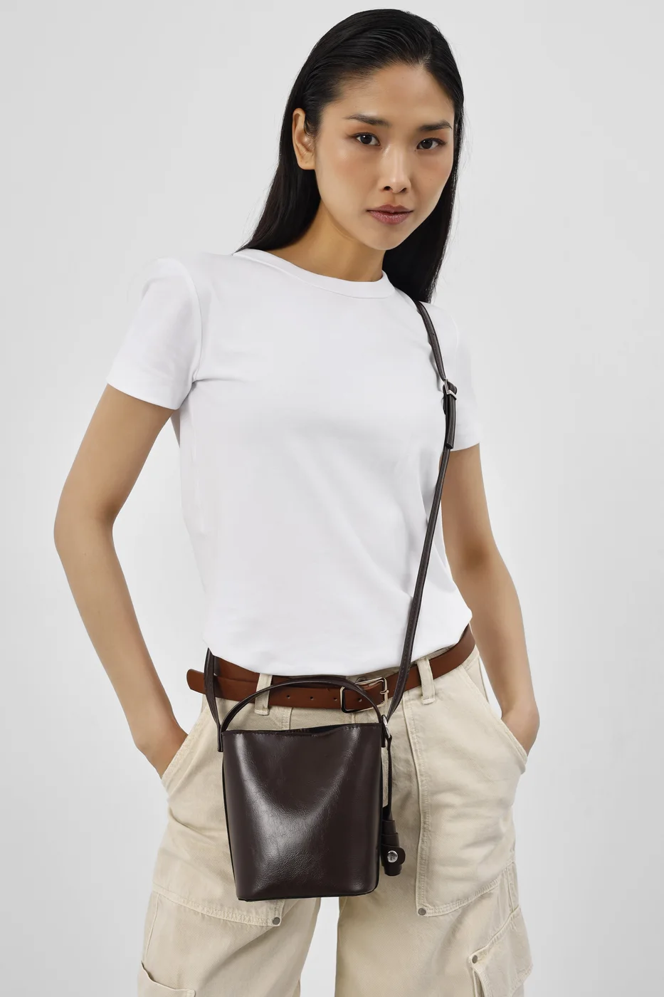 Faux leather crossbody bag Faux leather crossbody bag in dark brown