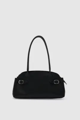 faux leather baguette bag in black