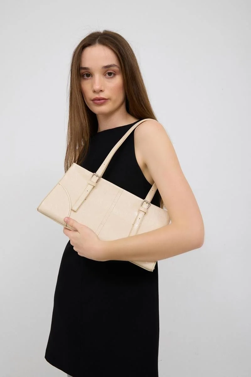 Faux leather baguette bag