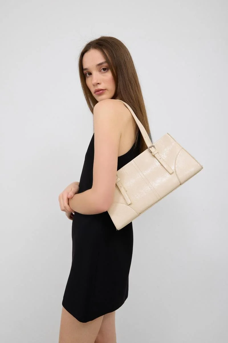 Faux leather baguette bag