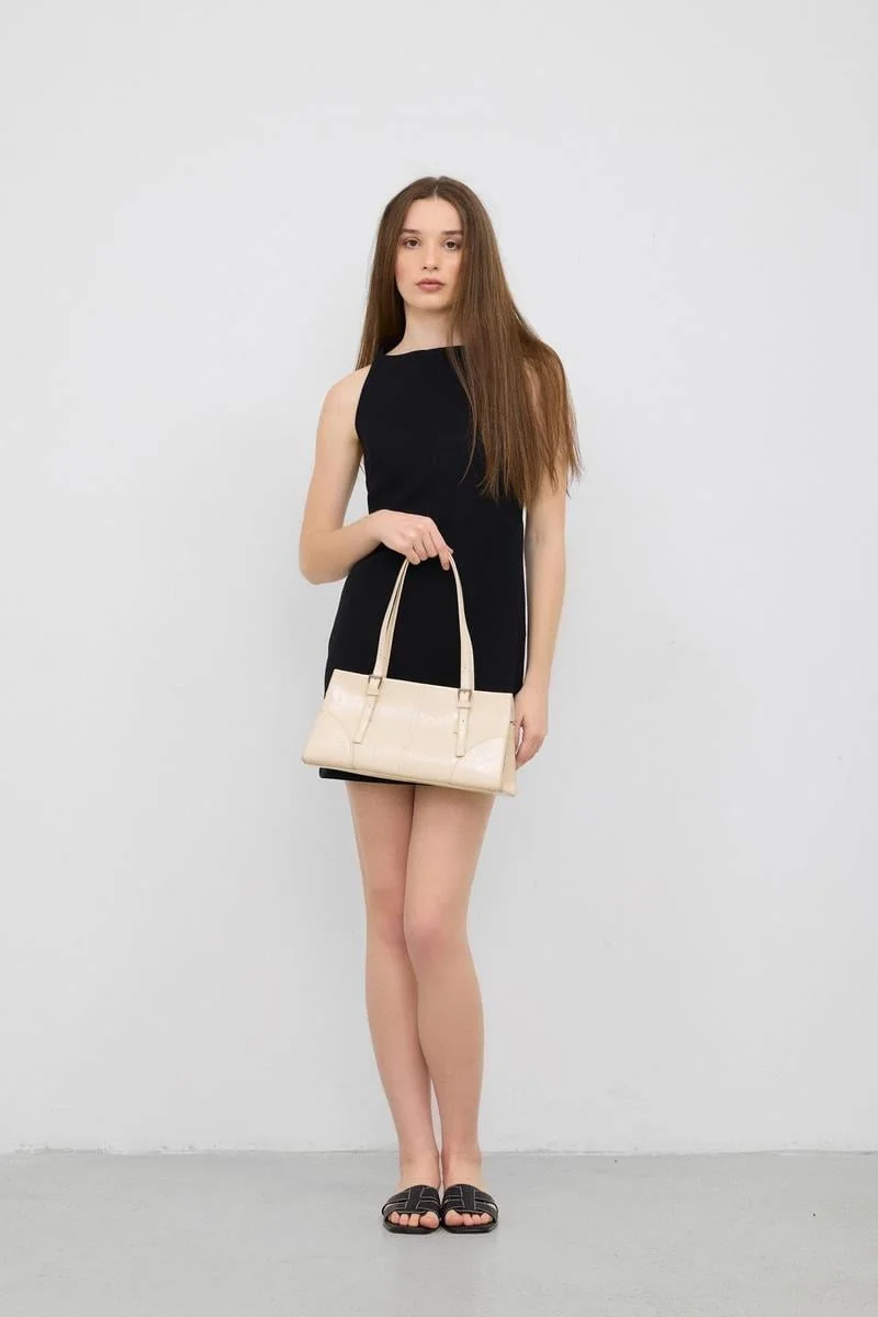 Faux leather baguette bag