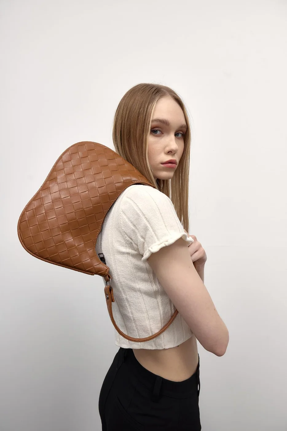 Faux leather baguette bag