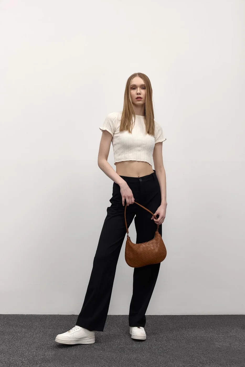 Faux leather baguette bag