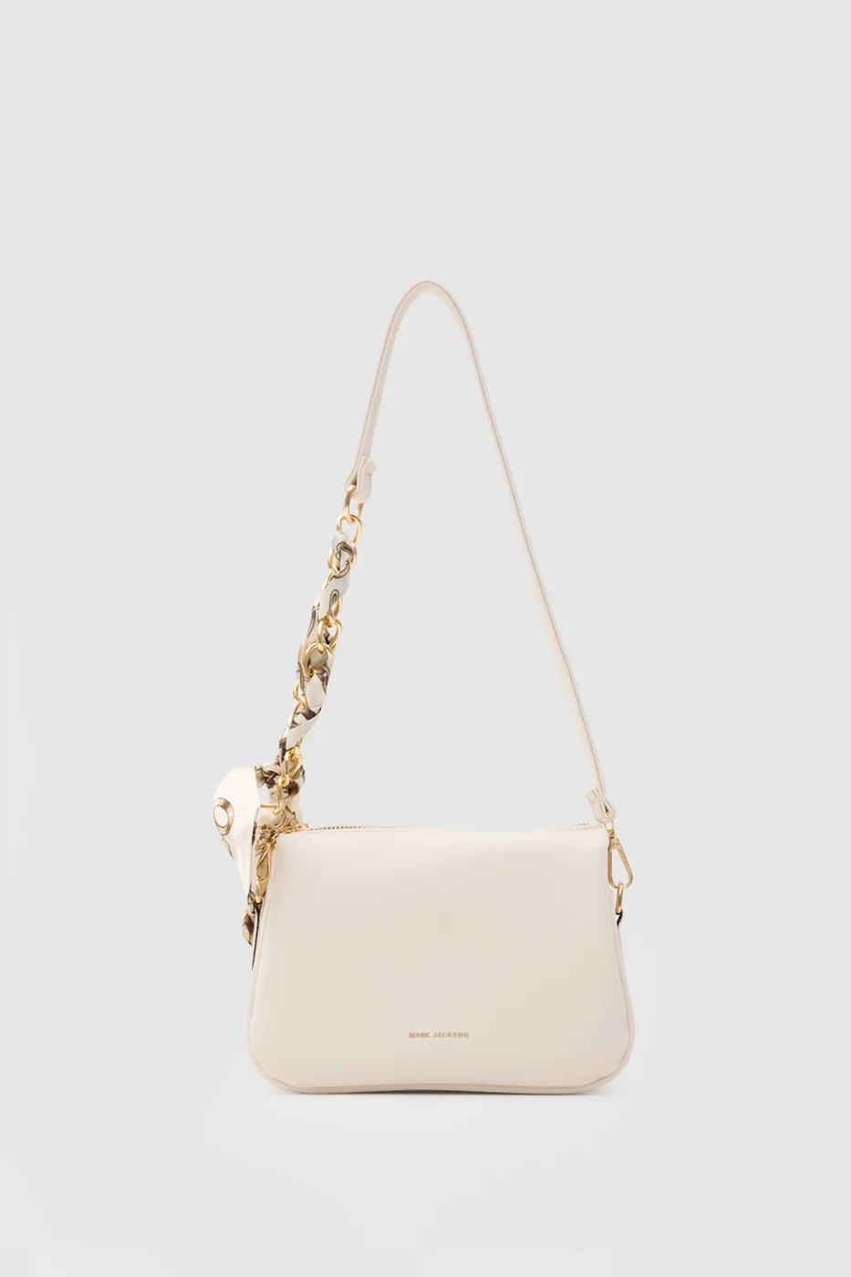 Faux leather shoulder bag with scarf detail Faux leather shoulder bag with scarf detail in cream
