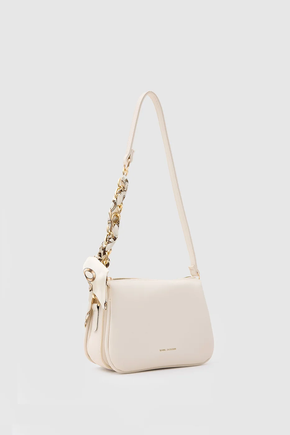 Faux leather shoulder bag with scarf detail Faux leather shoulder bag with scarf detail in cream