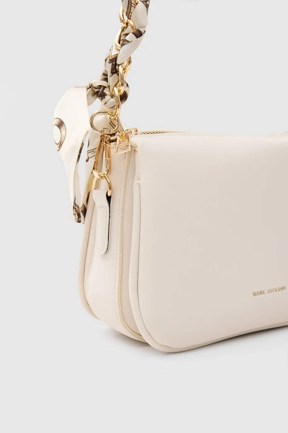 Faux leather shoulder bag with scarf detail Faux leather shoulder bag with scarf detail in cream