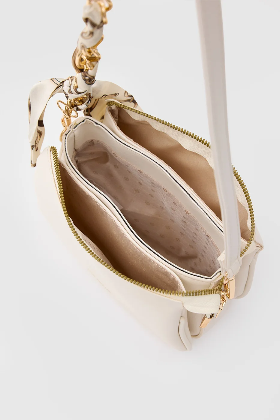 Faux leather shoulder bag with scarf detail Faux leather shoulder bag with scarf detail in cream