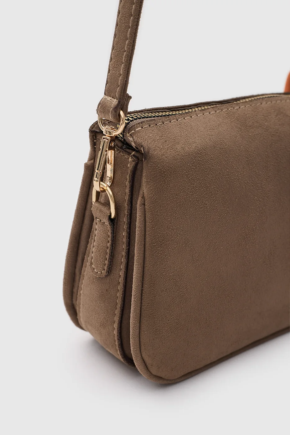 faux suede shoulder bag with scarf detail faux suede shoulder bag with scarf detail in taupe