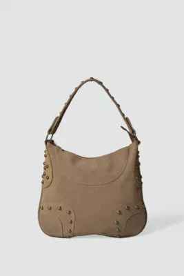 faux leather shoulder bag in taupe