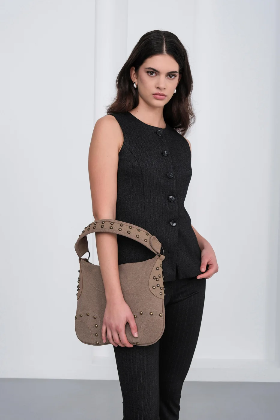 faux leather shoulder bag faux leather shoulder bag in taupe