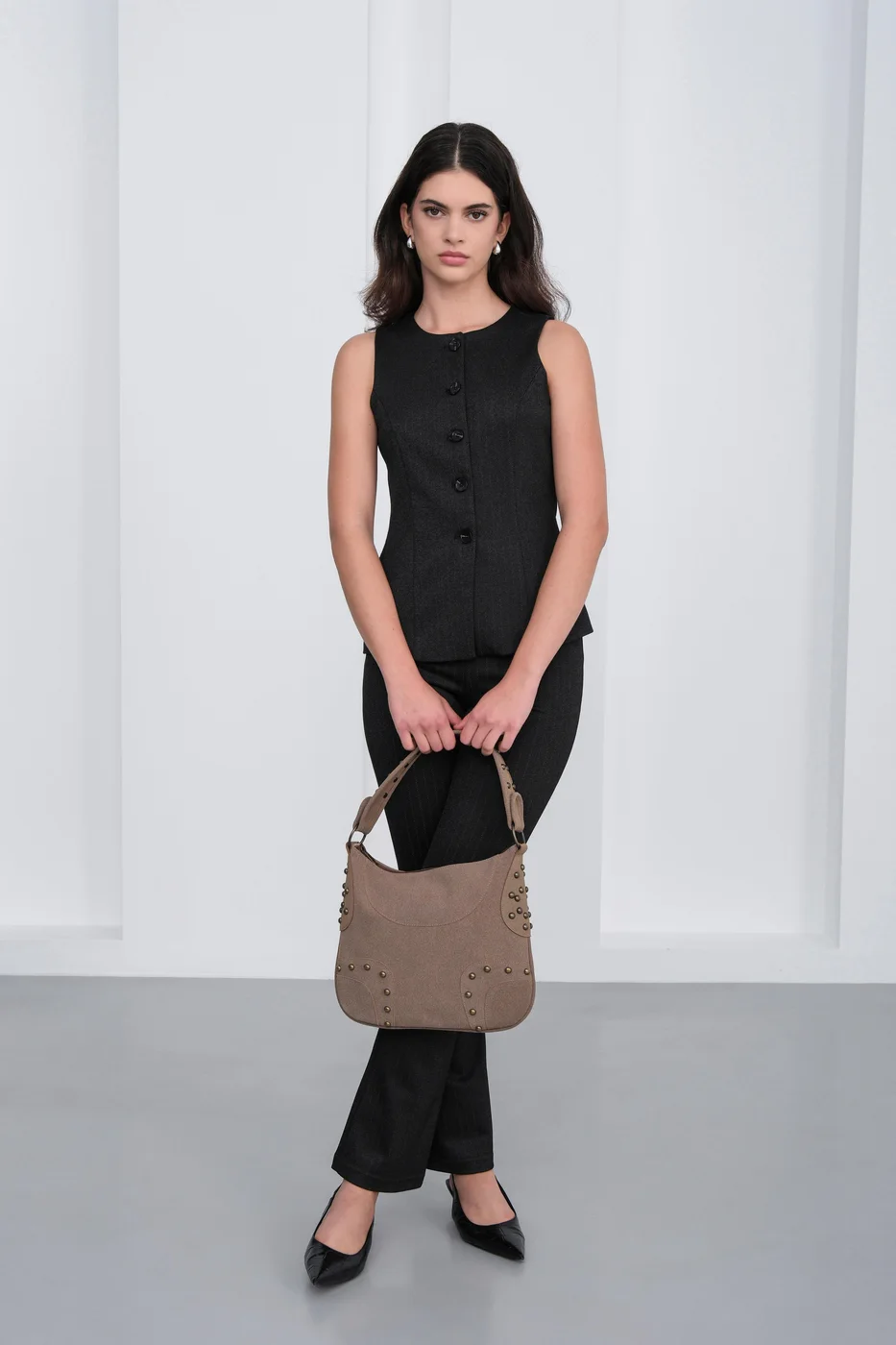 faux leather shoulder bag faux leather shoulder bag in taupe