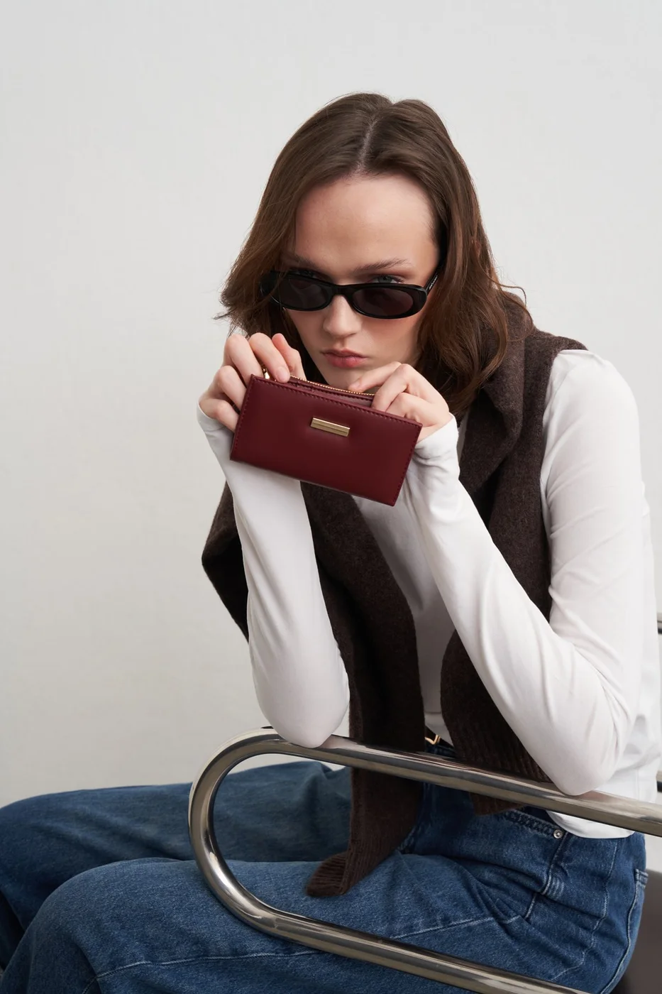 faux leather wallet in burgundy