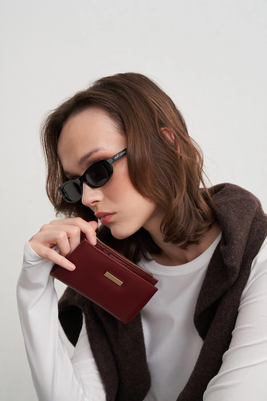 faux leather wallet in burgundy
