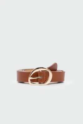 Faux leather belt with asymmetrical buckle Faux leather belt with asymmetrical buckle in tan