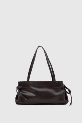 faux leather baguette bag in dark brown