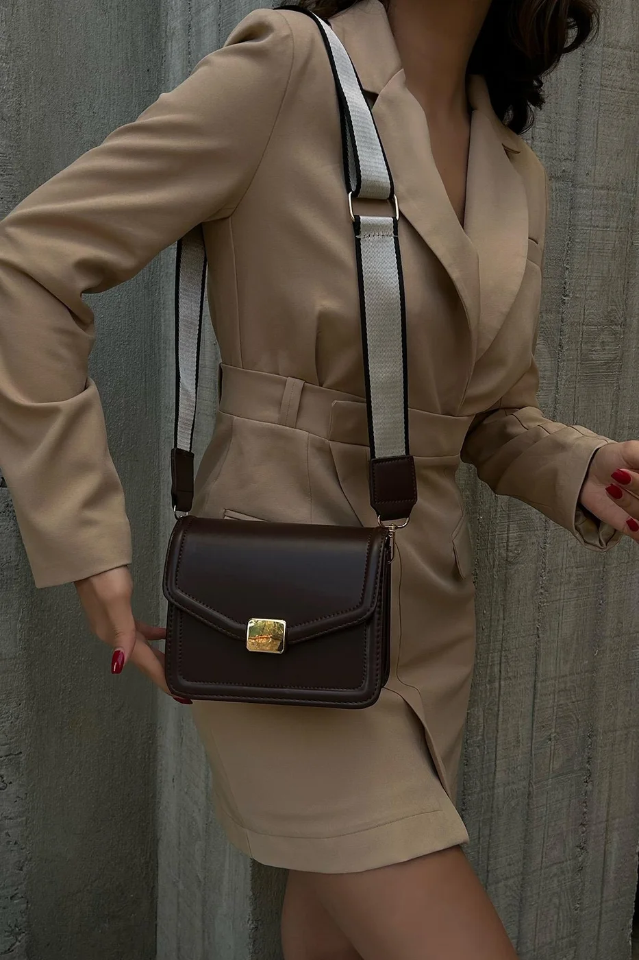 Faux leather crossbody bag Faux leather crossbody bag in dark brown