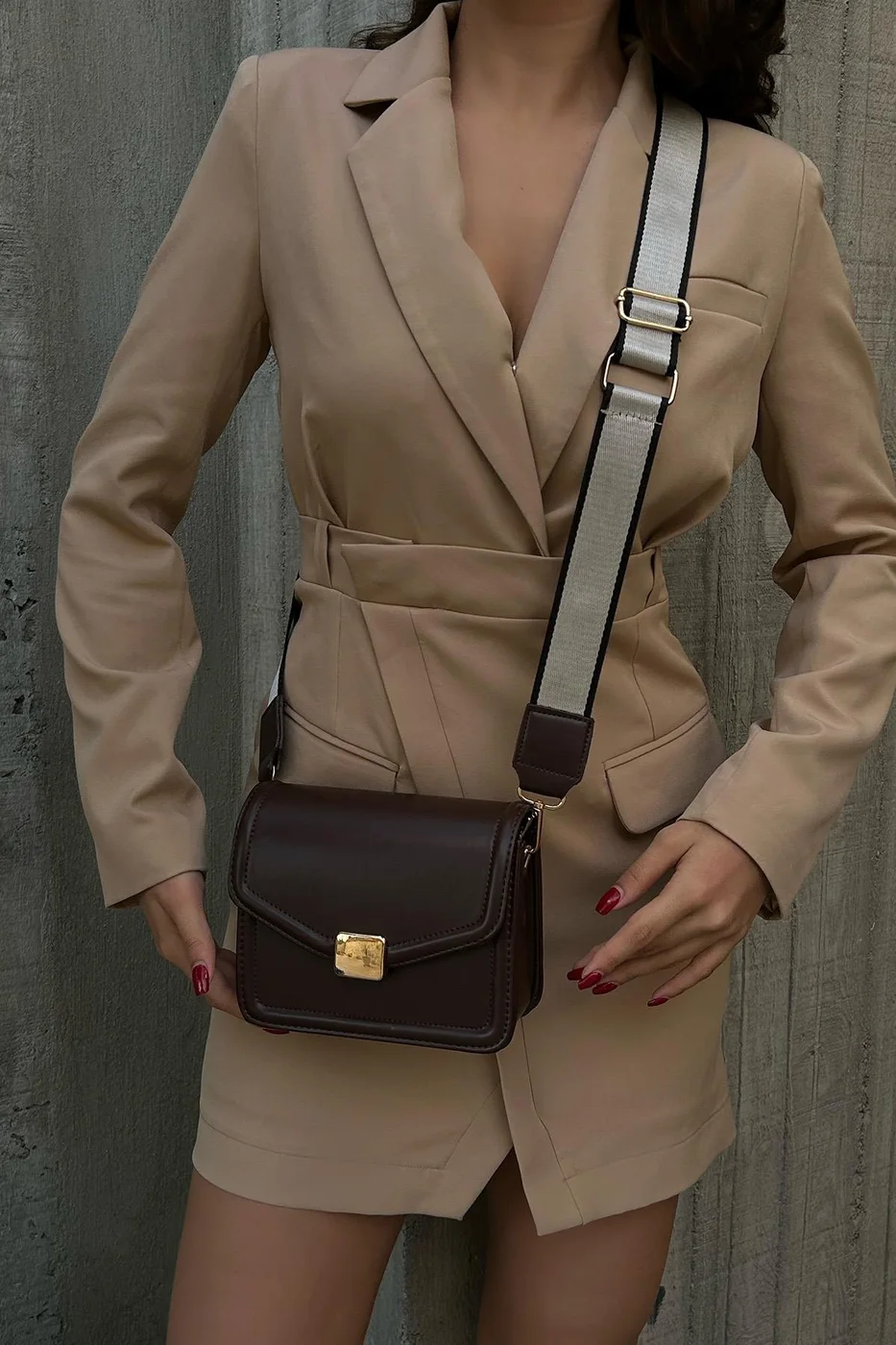 Faux leather crossbody bag Faux leather crossbody bag in dark brown