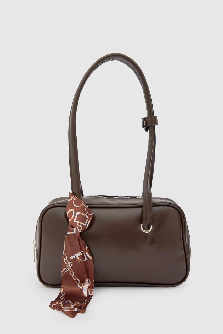 faux leather baguette bag in dark brown
