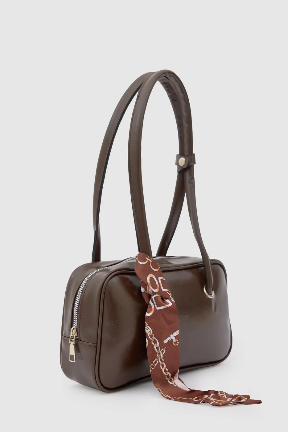 faux leather baguette bag in dark brown