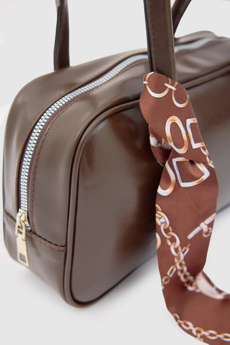faux leather baguette bag in dark brown