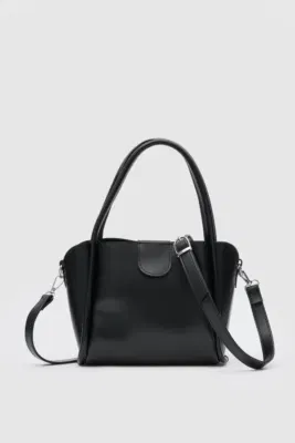 Faux leather crossbody bag in black