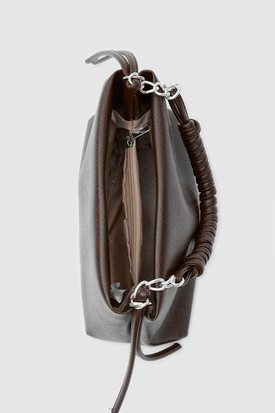 Faux leather crossbody bag with chain detail in brown