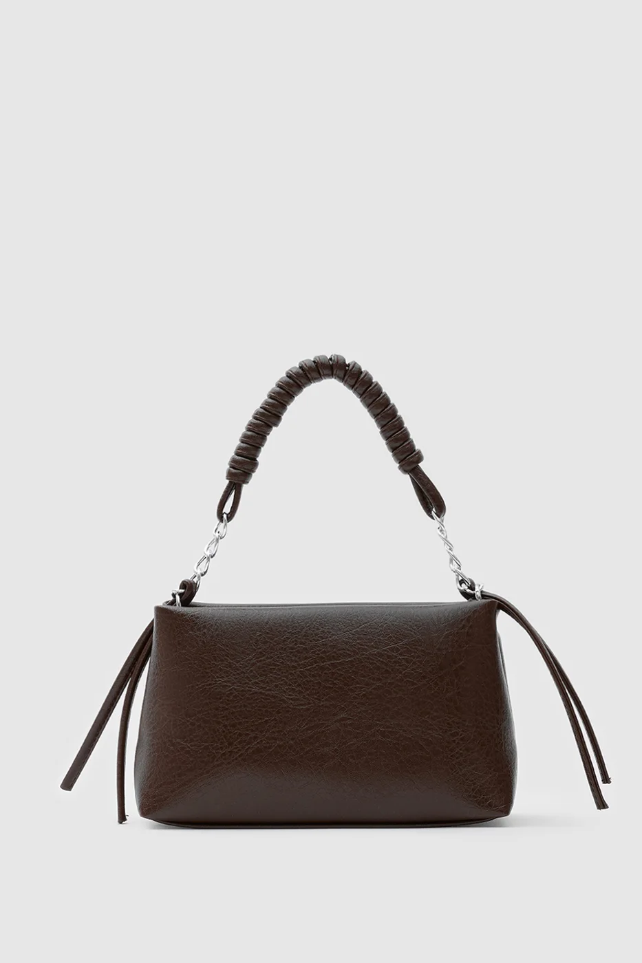 Faux leather crossbody bag with chain detail in brown