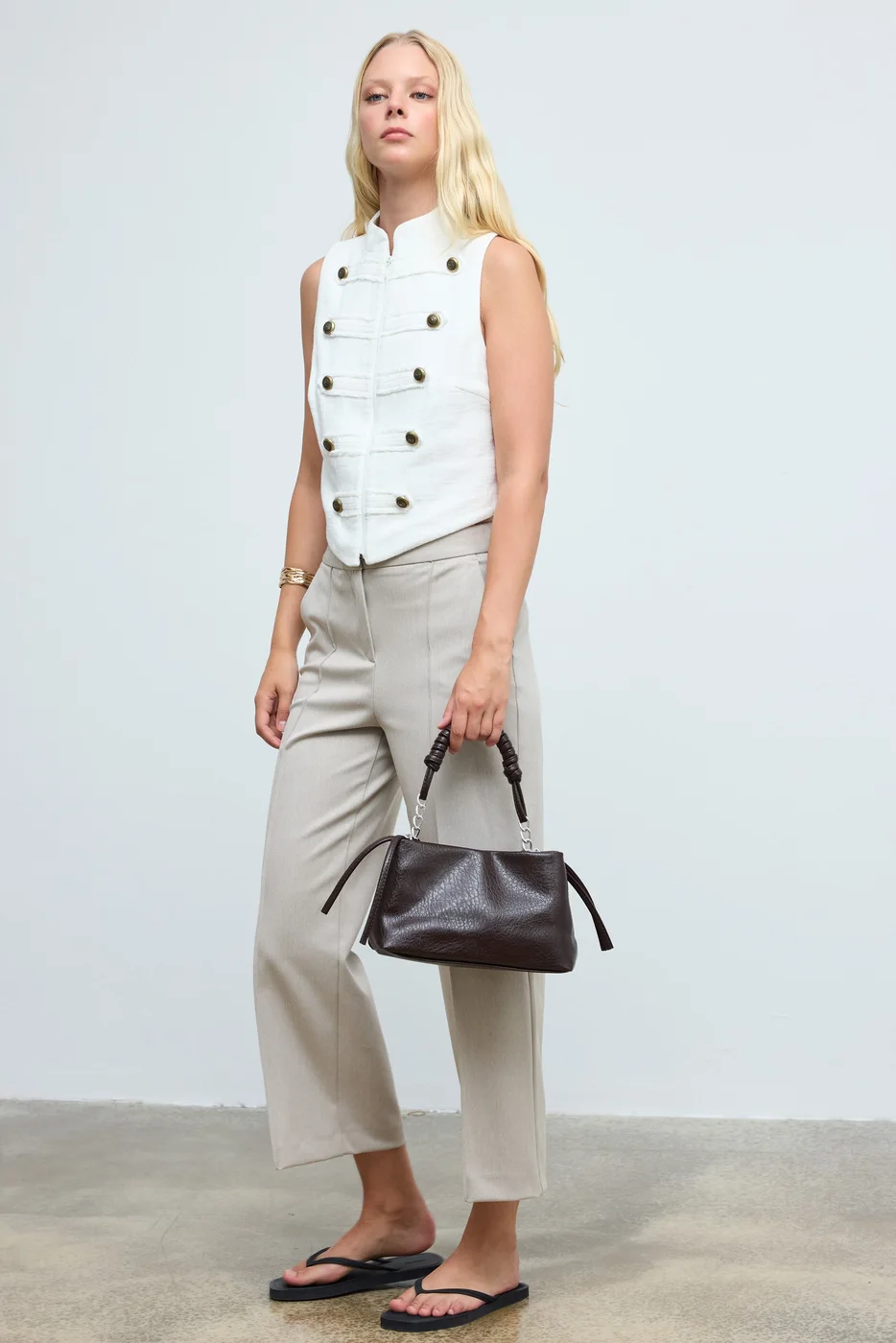 Faux leather crossbody bag with chain detail in brown